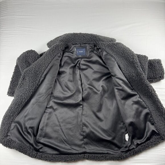 Lucky Brand Faux Fur Sherpa Dark Gray Teddy Coat Women's S Duster Snap Button - Picture 5 of 8